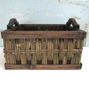 ANTIQUE WOOD & BAMBOO BASKET TRAY